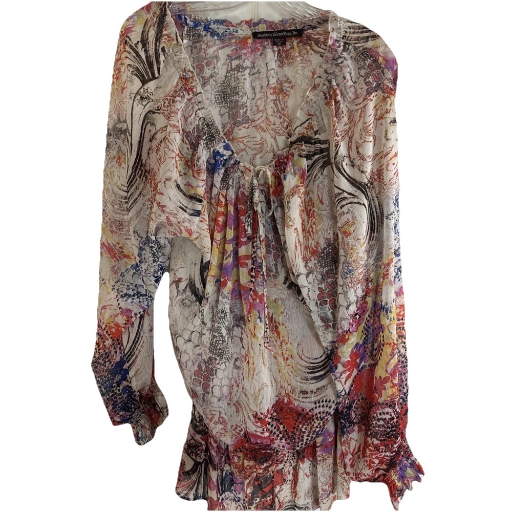 Mushka by Sienna Rose 1X PEASANT BLOUSE BRIGHT BOHO SHEER RUFFLE TOP PLUS